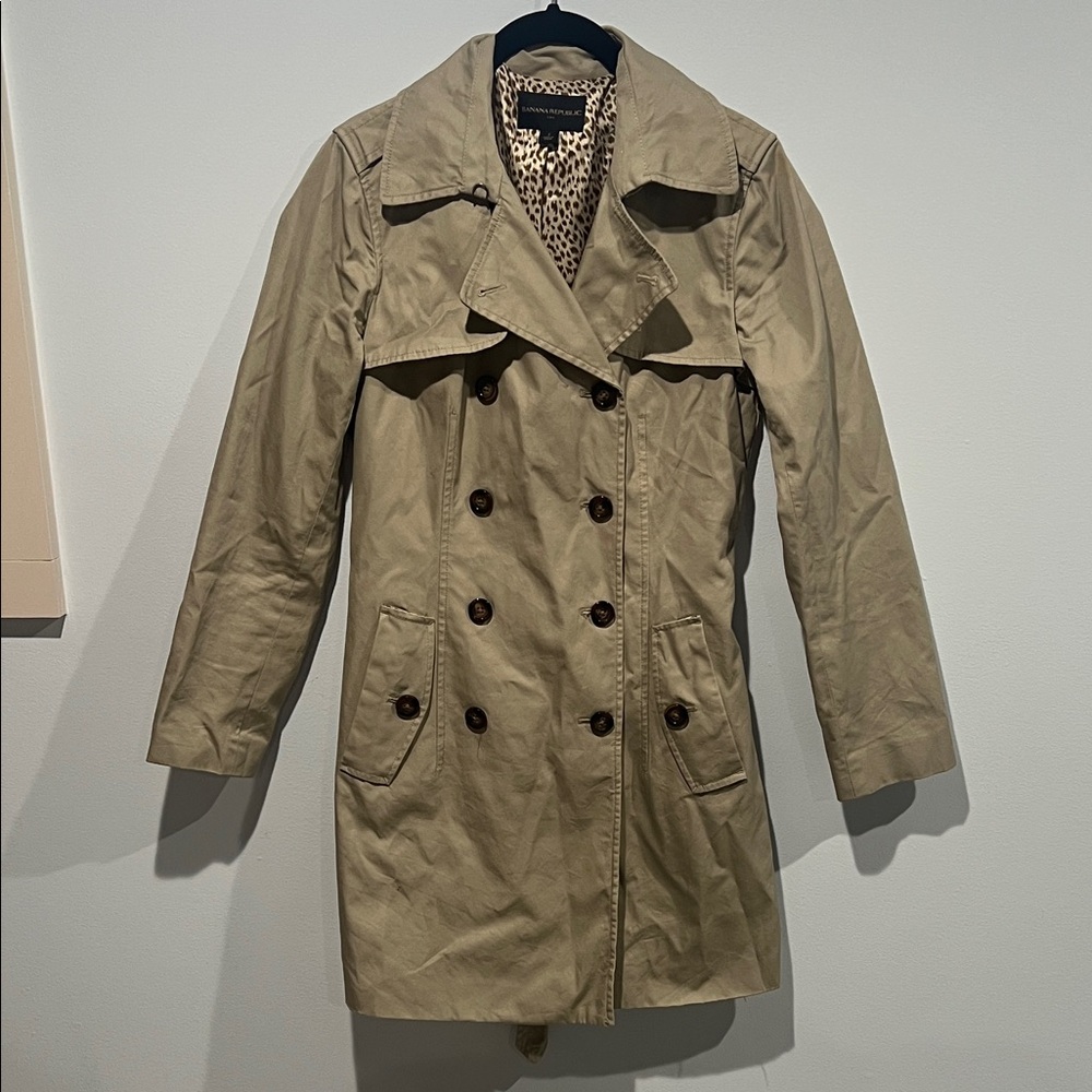 Banana Republic Tan Double-Breasted Trench Coat 🧥 Size Small Belted - Picture 2 of 16